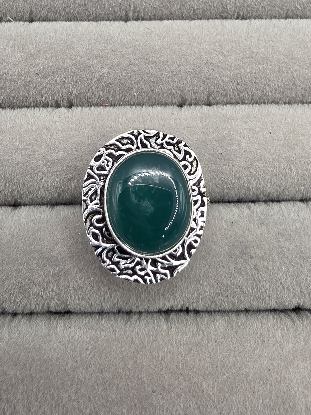 Silver Plated Green Stone Statement Ring Size 6